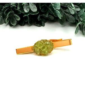 Gold Tone Tie Clip With Green Gemstone Detail